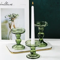 european style green glass candlestick decoration accessories vintage crystal candle holders wedding decorative home decor
