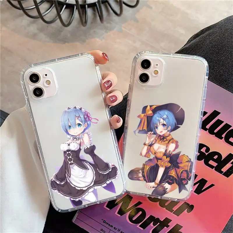 

Hot Anime ReZERO Ram Rem Phone Case For iPhone 13 12 11 8 7 Pro Max Plus X XS XR MINI transparent clear New