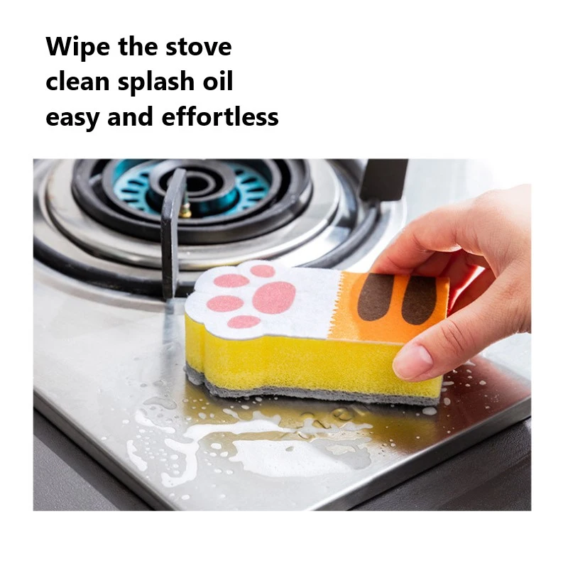 

3PC Cat Claw Sponge Wiping Decontamination Kitchen Brush Pot Dishwashing Sponge Block Cleaning Brush Household Cleaning Supplies