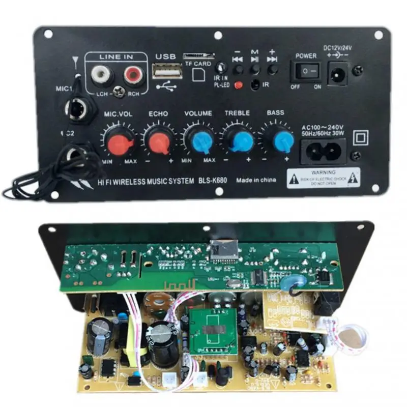 

Плата цифрового стереоусилителя, совместимого с Bluetooth, 220 В переменного тока, сабвуфер, двойные усилители Micr для караоке, для колонок 8-12 дюйм...