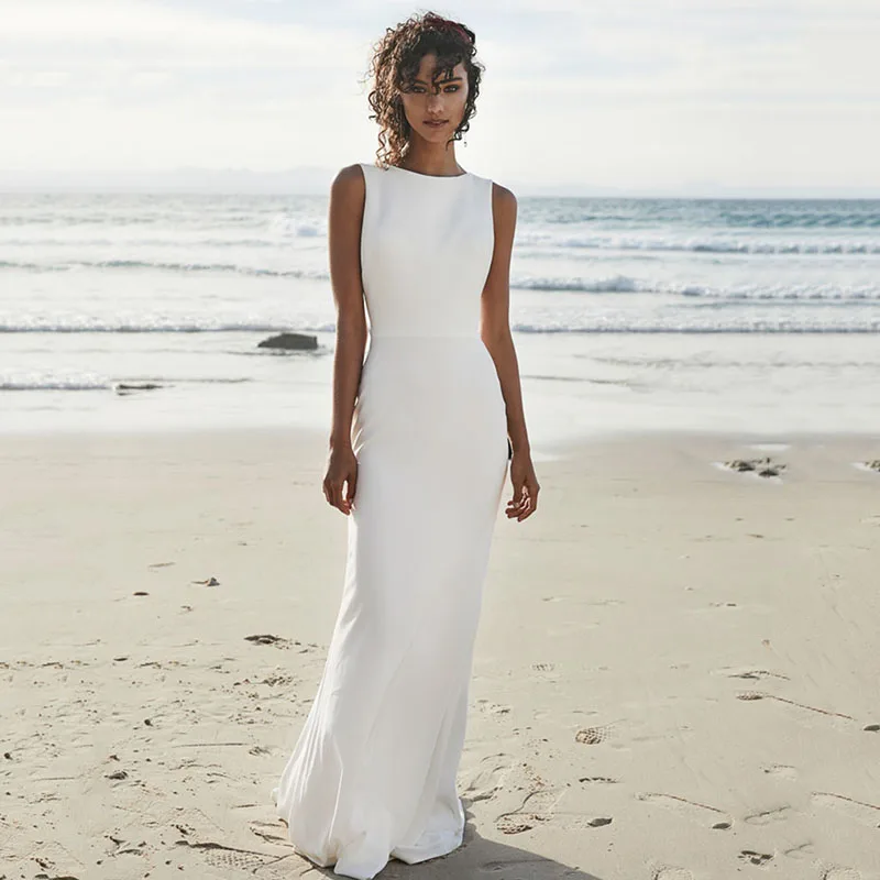 

YILIBER New simple wedding dress backless sleeveless design chiffon lace bride dresses princess dress plus size tailor-made