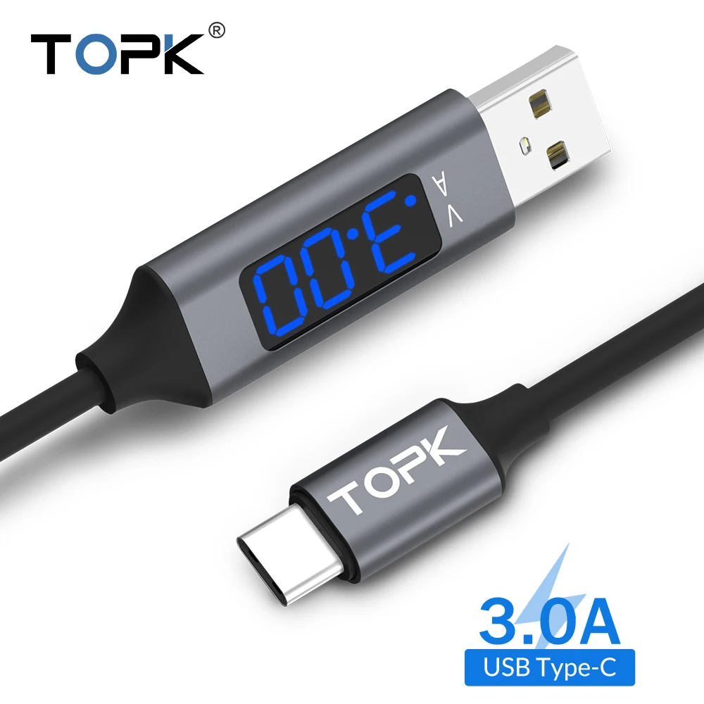 TOPK D-Line2 кабель usb type C, отображение напряжения и тока type-C кабель для быстрой зарядки и синхронизации данных USB-C для Xiaomi A1 samsung S9