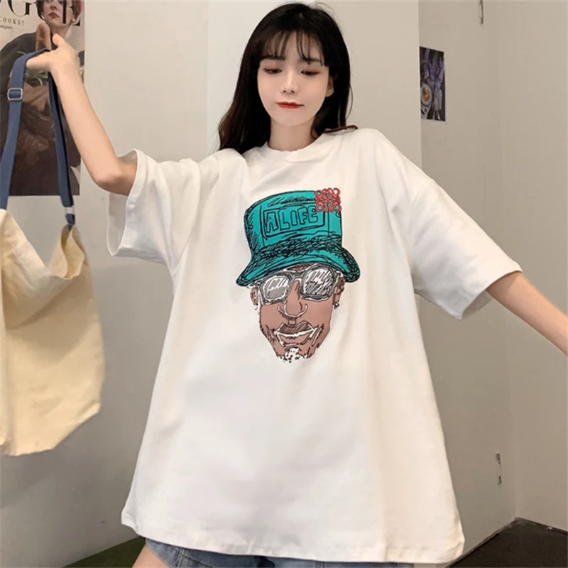 Женская футболка с коротким рукавом свободная в Корейском стиле Харадзюку ретро