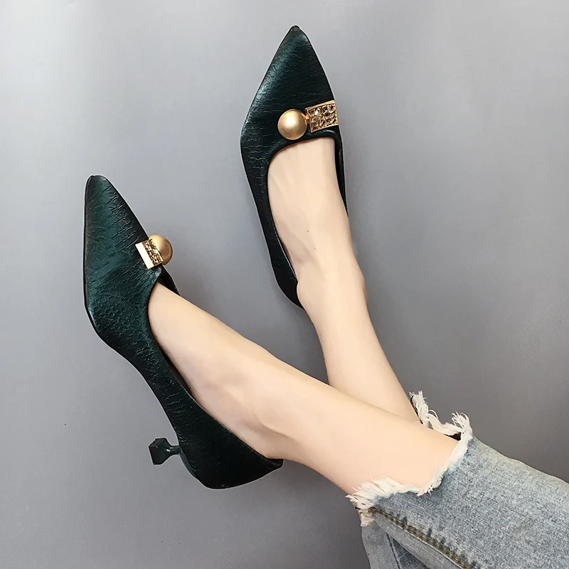 

Gold Heels Slimming Shoes Pointed Pumps Sandals Ladies Shallow Mouth 2021 Slip On Lace-Up All-Match Crystal Toe Branded Orange