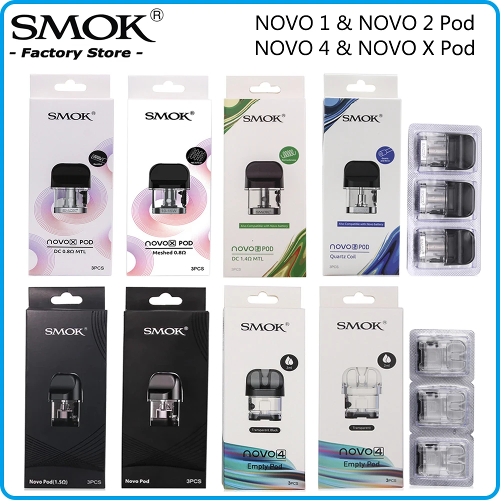 Оригинальный SMOK NOVO 1 2 Pod картридж катушка 4 X сетчатые кварцевые DC картриджи для