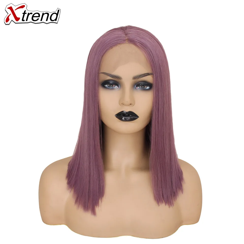 Xtrend синтетический парик на кружеве короткий Боб блонд Розовый Фиолетовый Белый 613 Омбре серый имбирь Лолита косплей парики для черных женщин - Цвет: purple