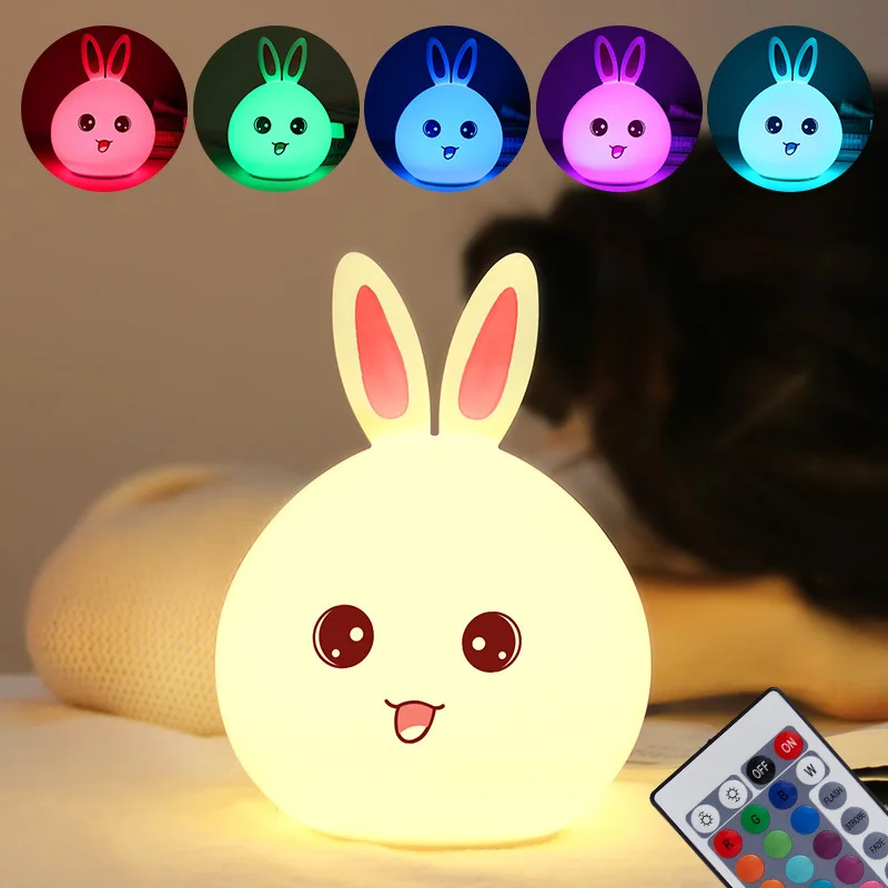 Cute Rabbit Silicone Lamp LED Night Light USB Rechargeable Baby Bedroom Colorful Light Touch Sensor Light for Children Baby Gift