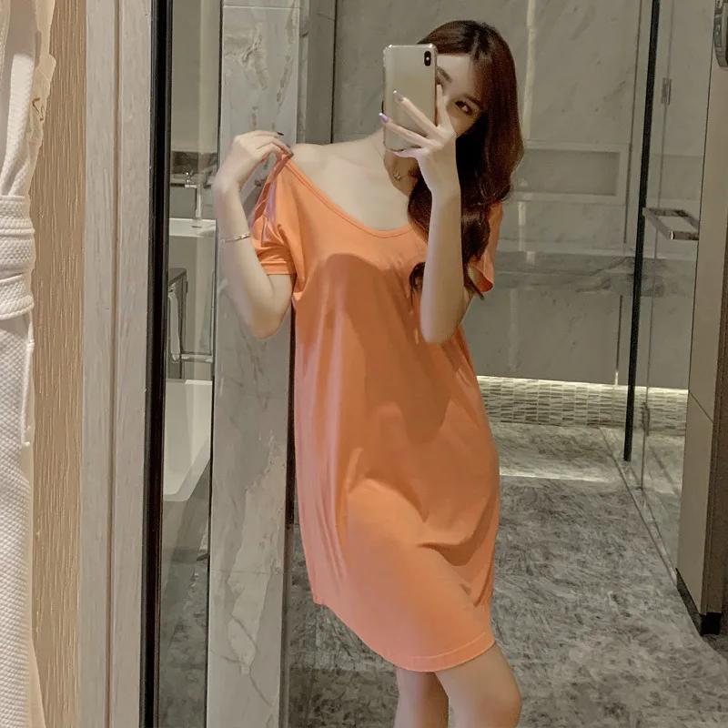 

Nightdress Women's Summer Short Sleeve Nightwear Thin Size Loose Modal Sexy Nightgown 2021 New Home Clothes Sleepwear
