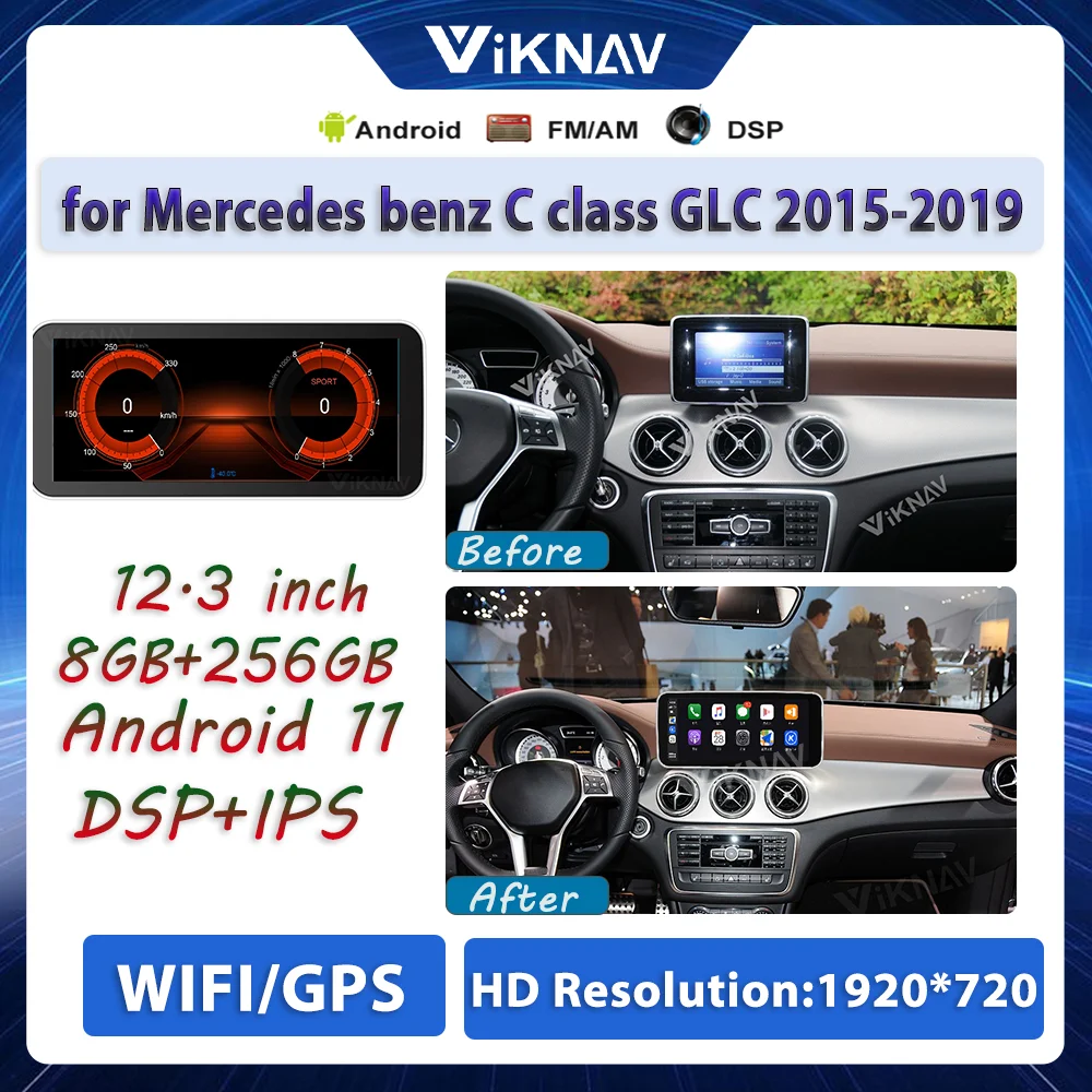 

Автомобильный радиоприемник на Android 11, 256G для Mercedes benz C class GLC 2015-2019, автомобильный 12,3 дюймовый GPS-навигатор, стерео, dvd, мультимедийный плеер