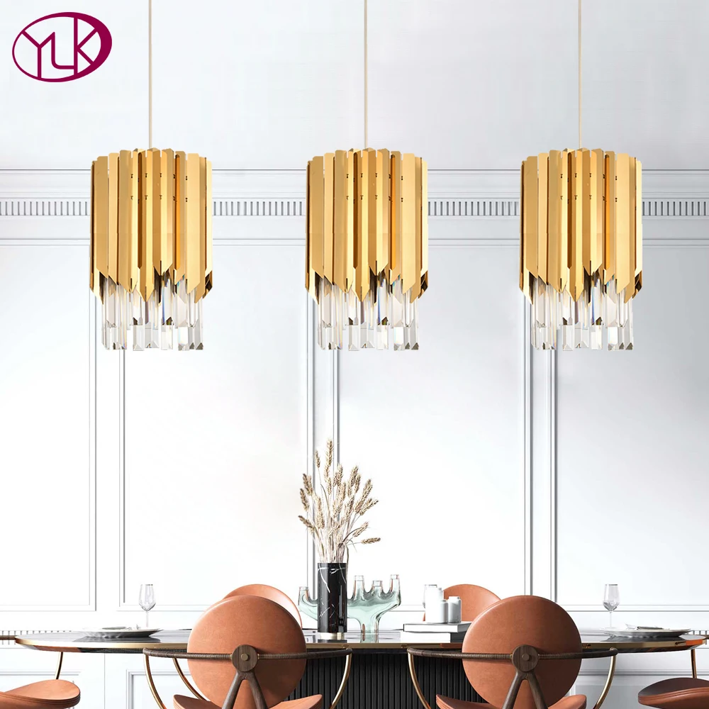 Youlaike Modern Crystal Chandelier For Dining Room Single Light Polished Steel Suspension Lighting Fixtures LED Cristal Lustre