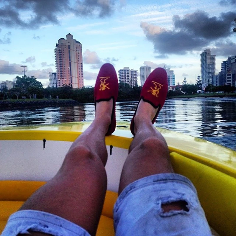 Piergitar British style lion embroidery men velvet shoes handmade 's loafers banquet and prom flats plus size | Обувь