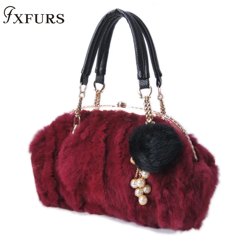 2020 New Real Fur Rabbit Skin Brand Casual Shoulder Bag for Women Handbag Ladies Fashion Messenger Diamond | Багаж и сумки
