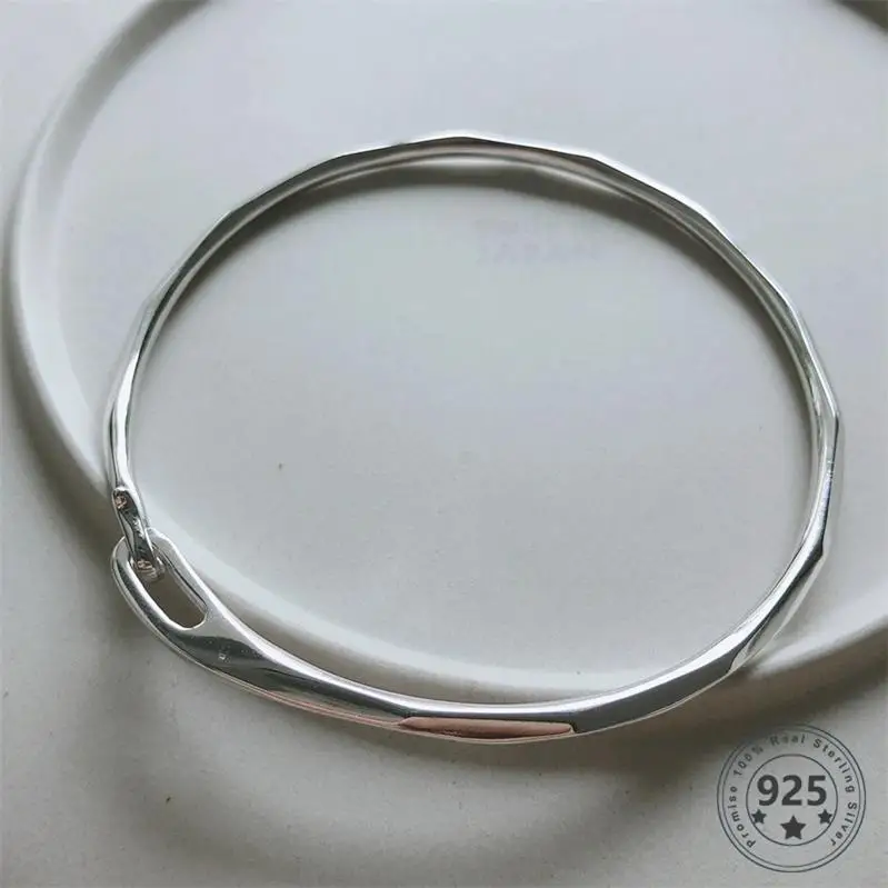 LouLeur 925 пробы серебристый неправильной формы браслеты винтажные браслеты с геометрическим орнаментом простой браслет для женщин модные ювелирные изделия подарки на день рождения - Цвет камня: Серебристый