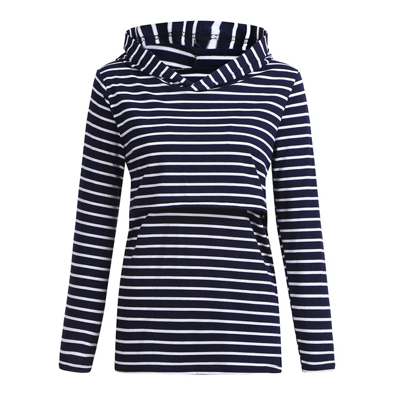 

Maternity Striped Hooded Loose Lactation Long Sleeve T-shirt Women's Sweater