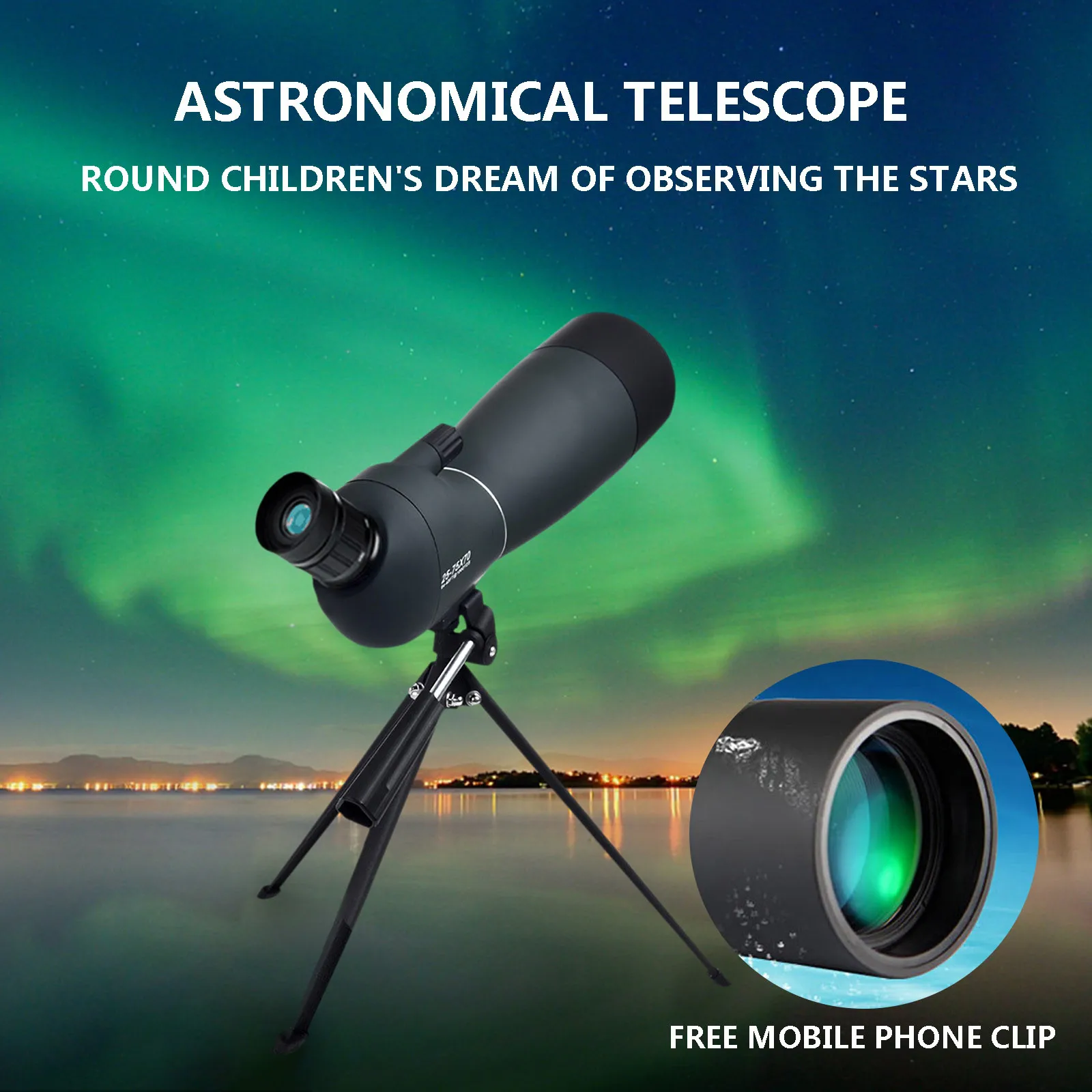 

Astronomical Telescope Zoom 25X-75X High Magnification HD Outdoor Astronomical Telescope Eyepiece With Tripod Barlow Lens
