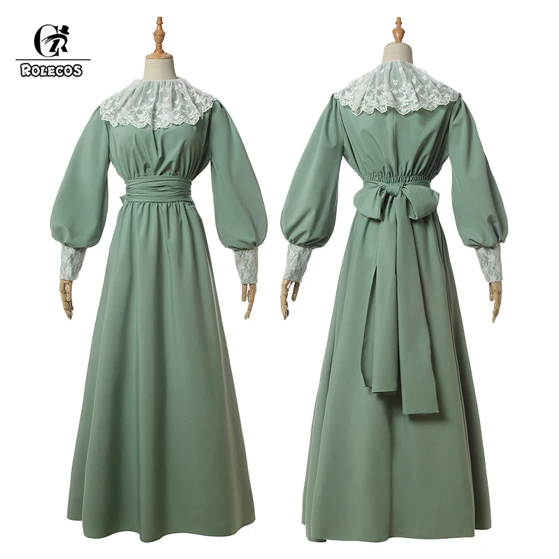 Платье ROLECOS женское средневековое в стиле ренессанс Зеленое Длинное мягкое
