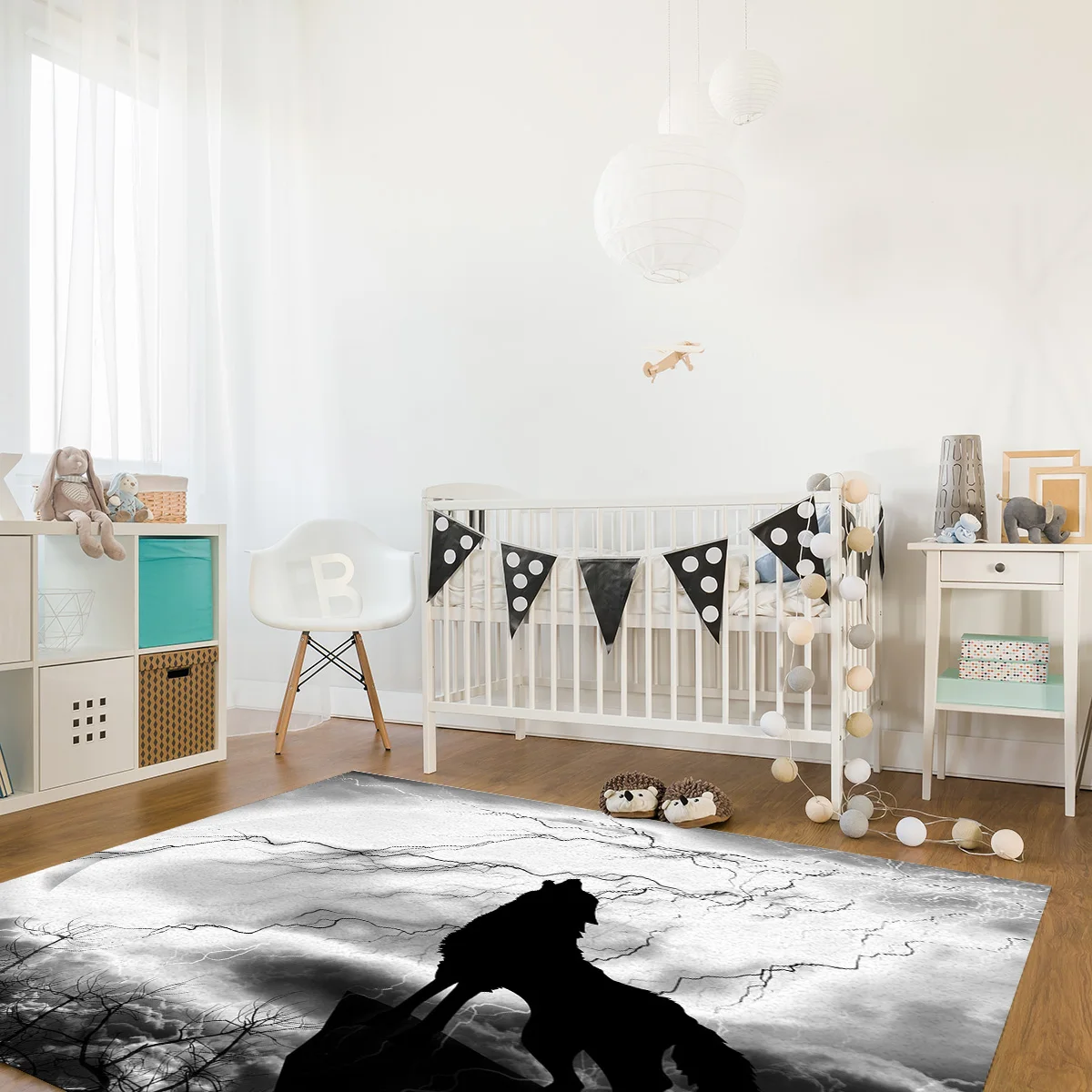 Черный волк ночь молния Дикие животные ковер спальня комната прикроватное