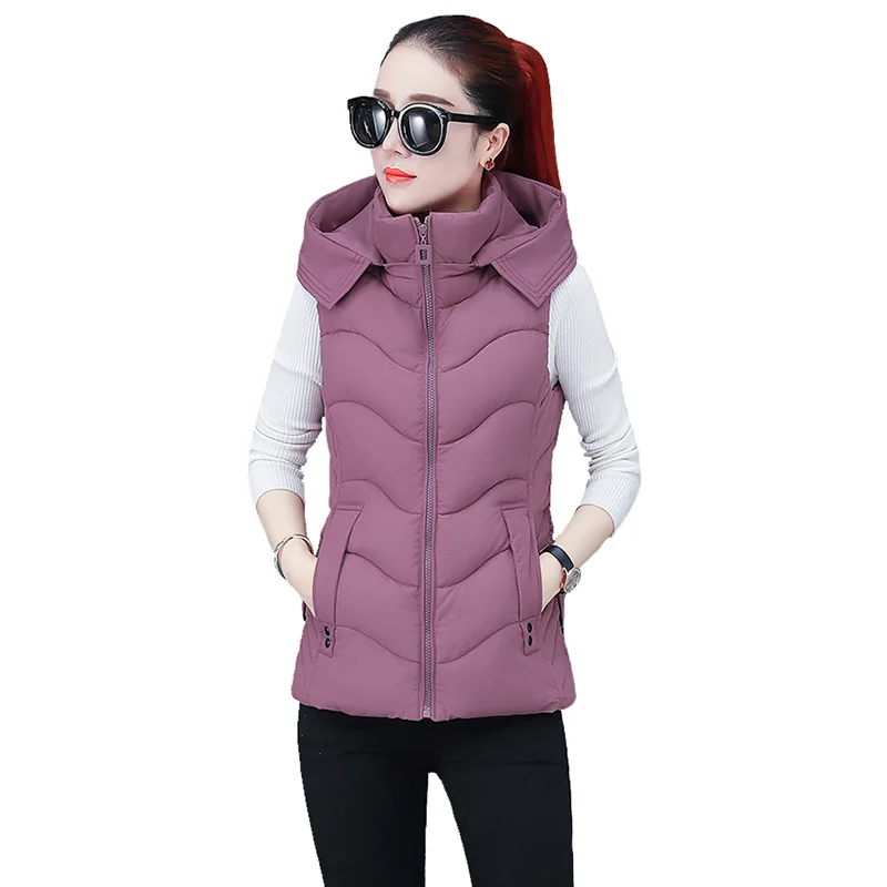 

Down Cotton Vest Woman Autumn Winter 2022 NEW Slim Short Waistcoat Women Detachable Hat Waistcoat Vests Jacket Outer Wear