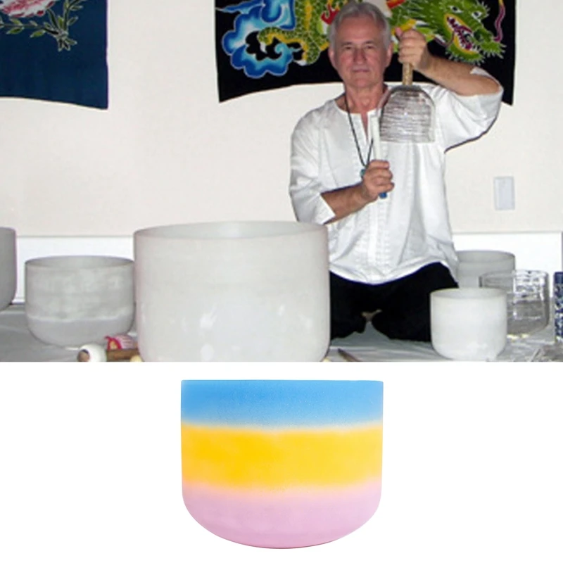 

8 Inch Rainbow Chakra Quartz Crystal Singing Bowl for Healing Meditation