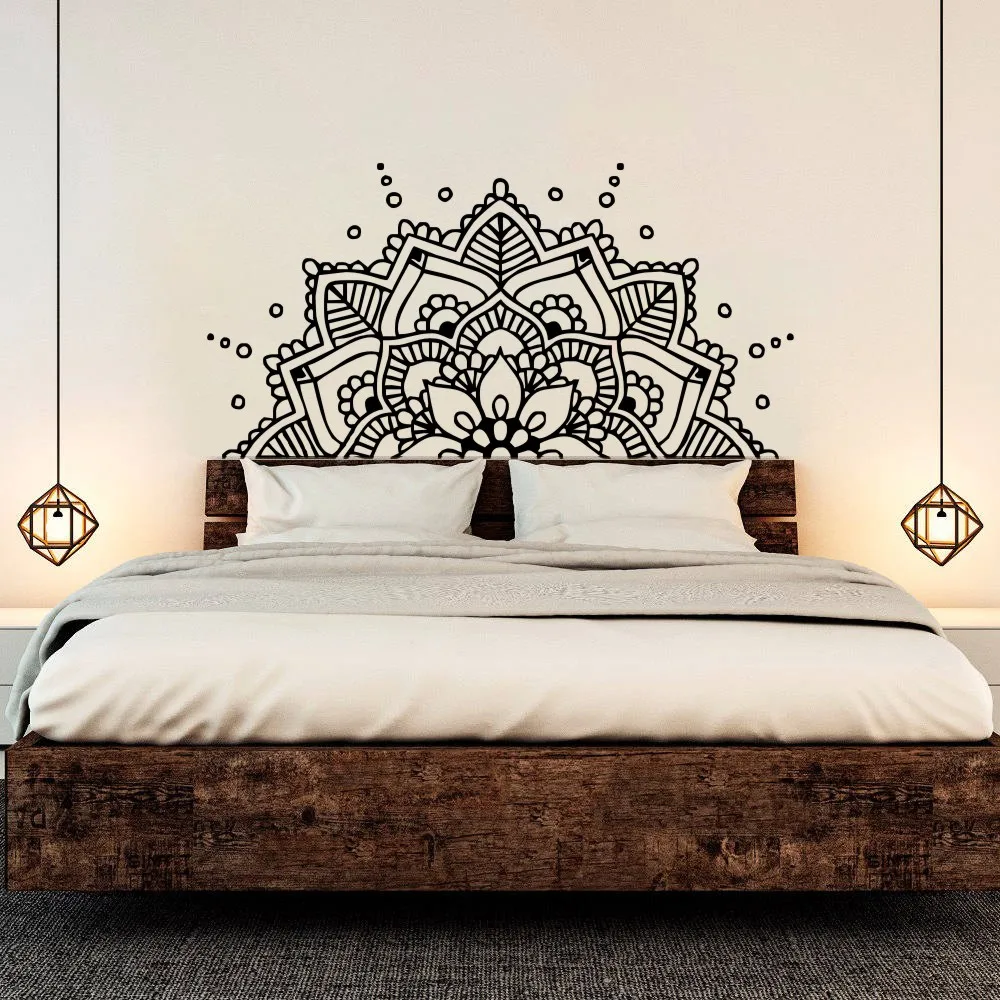 

Bohemian Half Mandala Wall Stickers Bedroom Headboard Decor Decals Living Room Mandala Flower Wall Mural Home Decor
