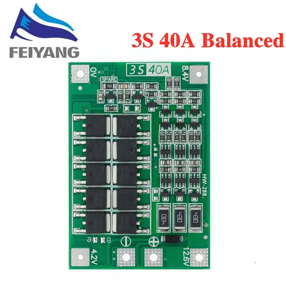 Модуль защиты PCB BMS 3S 40А защитная плата зарядника литий ионных и полимерных