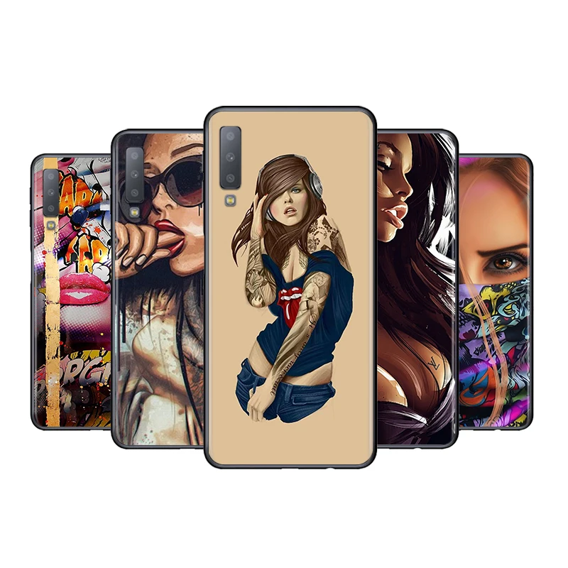 

Phone Case For Samsung A8 A9 Star A7 A9 A6 Plus 2018 A3 A5 2017 2016 A750 A6S A8S Sexy Sleeve Tattoo Girl Black Soft Cover