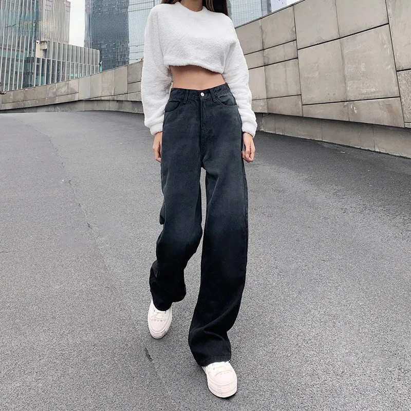 

Black Gradient Skinny Jeans Women Harajuku Hip Hop High Waist Denim Pants Capris Casual Fashion Trousers Streetwear