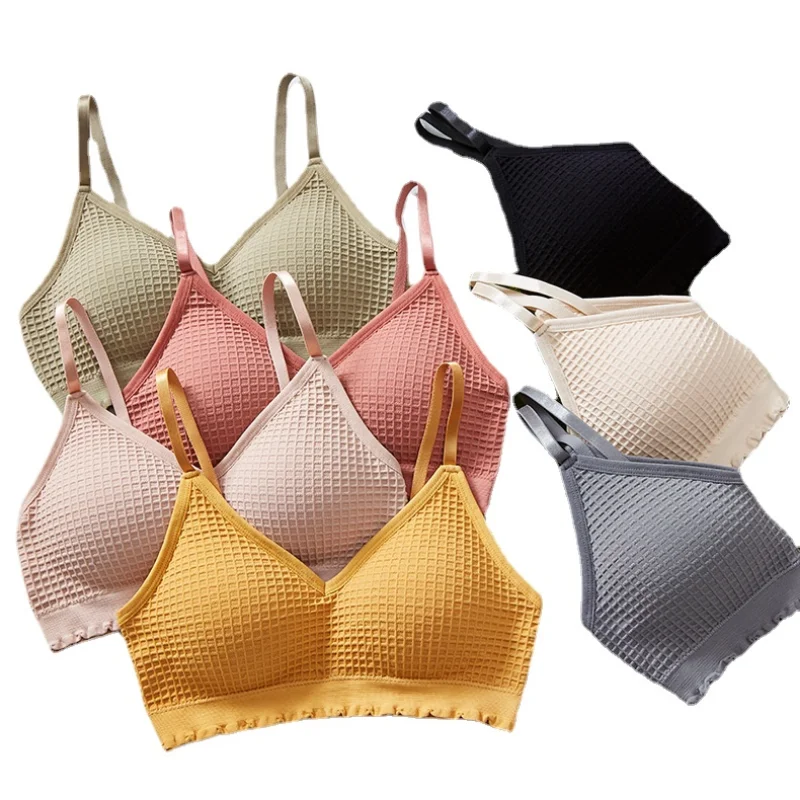

Spring Summer Women Push Up Bra Bralette Top Fox Gathered Lingerie Seamless WAFFLE Underwear Vest Clothes Ladies Accessories