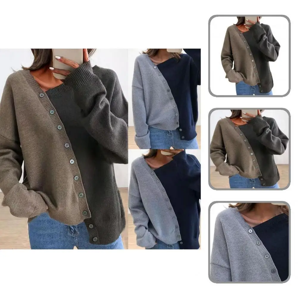 

Knitted Soft Irregular Oblique Buttons Knitted Lady Sweater for Work