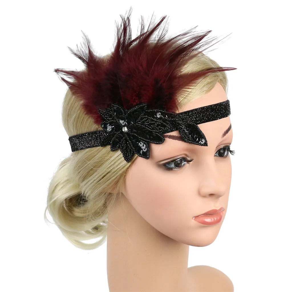 Женская повязка на голову с перьями в стиле Великий Гэтсби винтажный головной