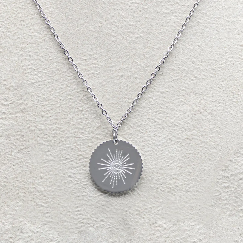 

Boho Style Stainless Steel Necklace Gold Round Disc Pendant Sun Pendant Clavicle Necklace Jewelry collier femme Free Shipping