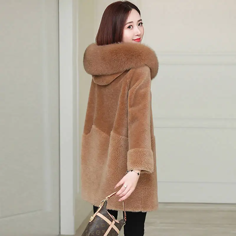 2019 новое пальто из искусственного меха с капюшоном высокой талией Модное изящное