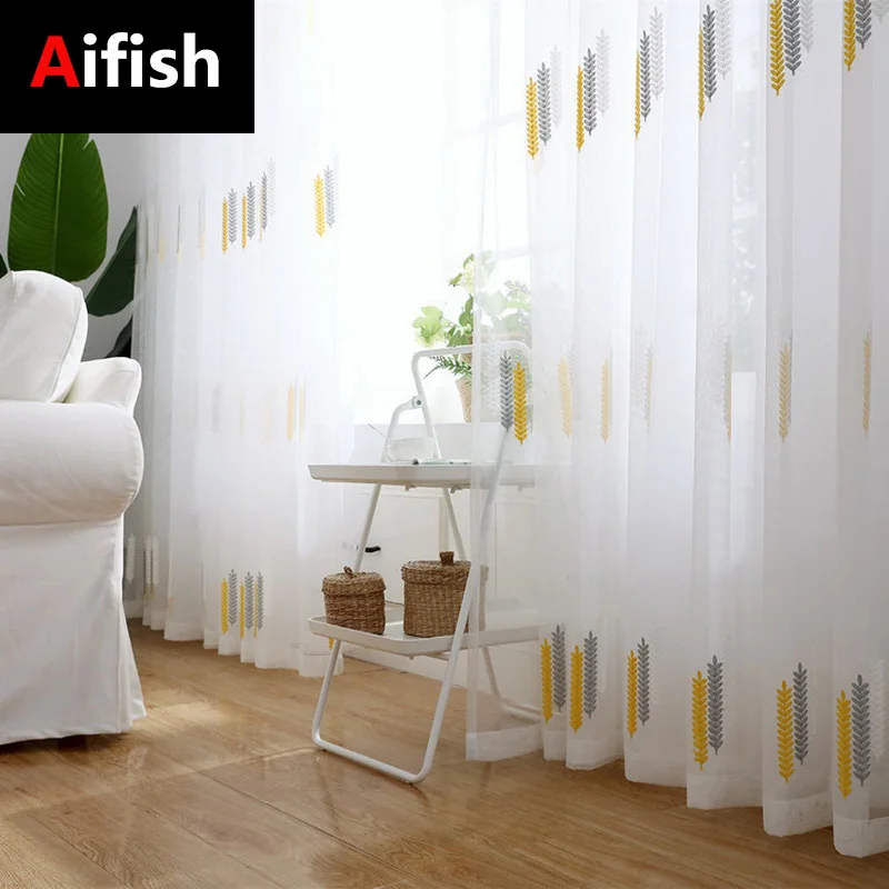 Простая пасторальная белая желтая Пшеница вышивка ушей оконный экран Марля