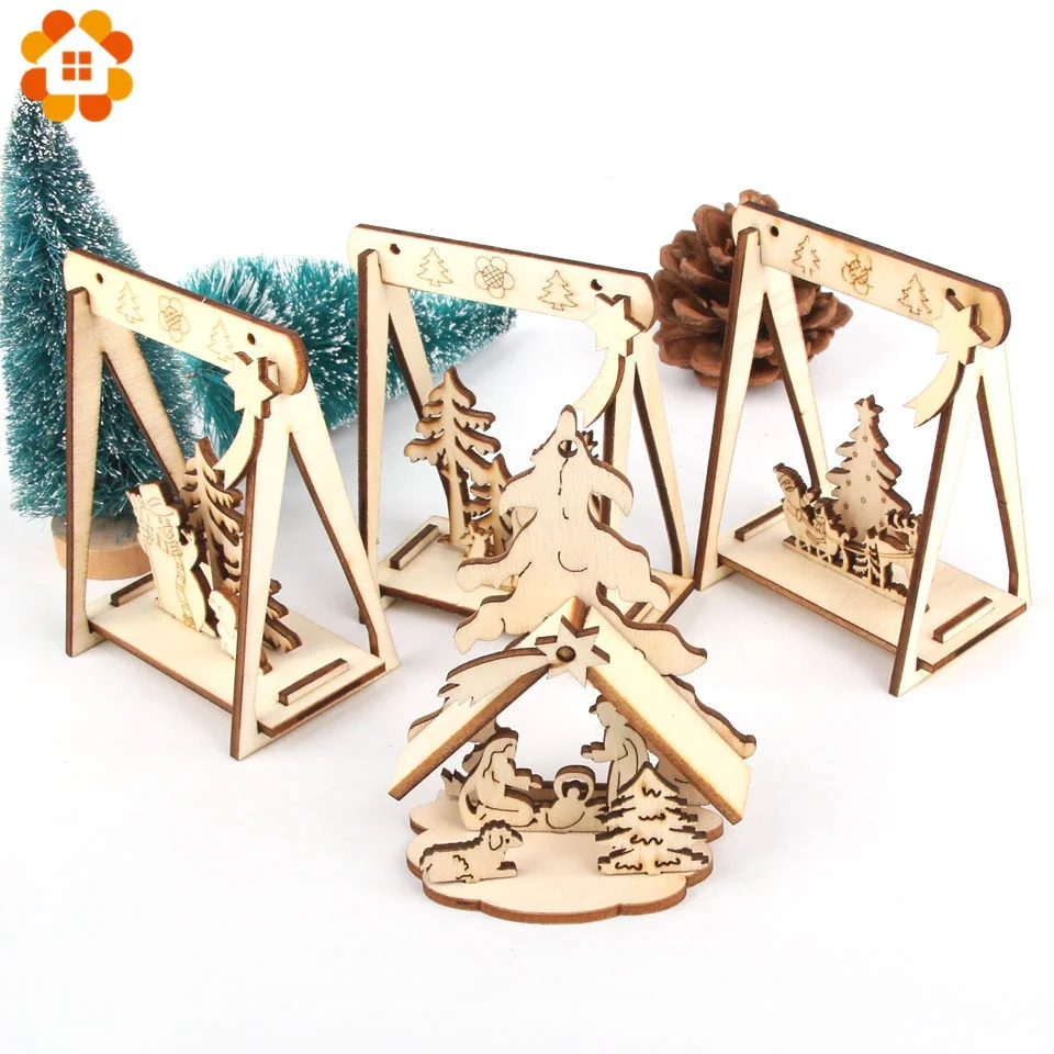 2pcslot diy creative small hollow christmas wooden ornaments for home christmas party ornament decorations kids gift supplies free global shipping