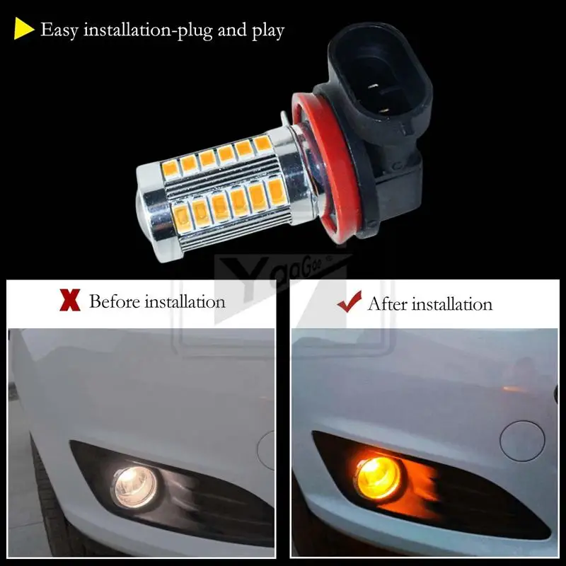 Светодиодные линзы YaaGoo H11 H8 33SMD лампы высокой мощности для вождения автомобиля