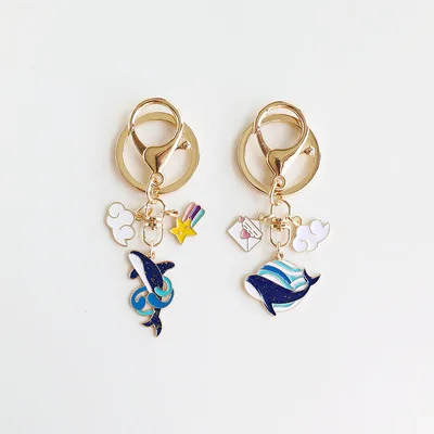 

ins Simple Cute Cartoon Whale Dolphin Metal Keychain Couple Pendant Bag Alloy Accessories Men's Women's Universal Jewelry Gifts