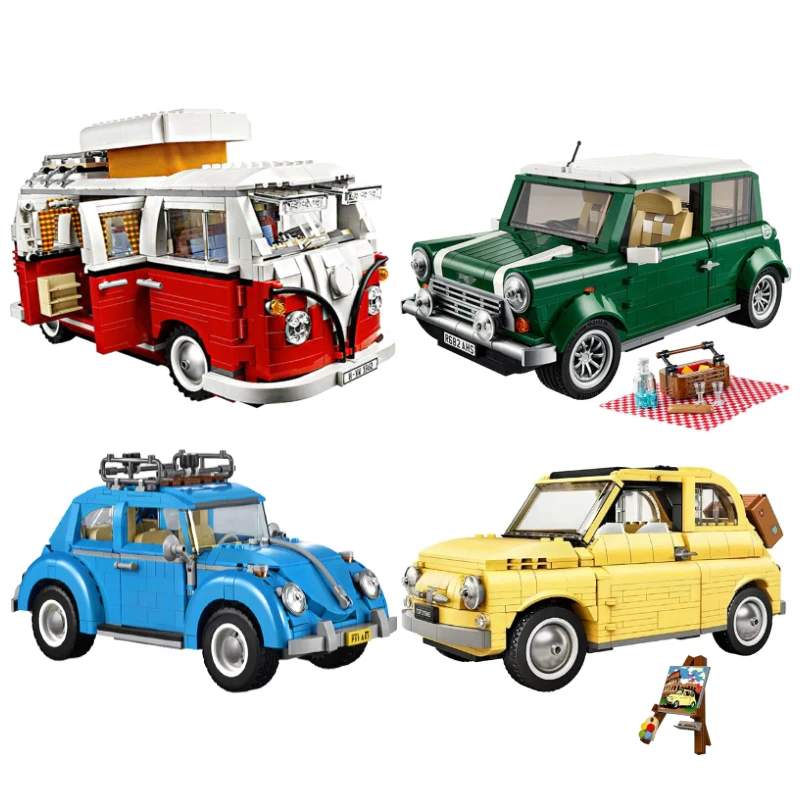 

New Technic FIATed 500 VW Volkswagen T1 Camper Car Van 10220 10271 10252 Model Building Blocks for Mini Cooper Car Brick Toys