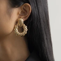 women jewelry metal earrings popular style golden silvery plating texture geometric metallic drop earrings for women