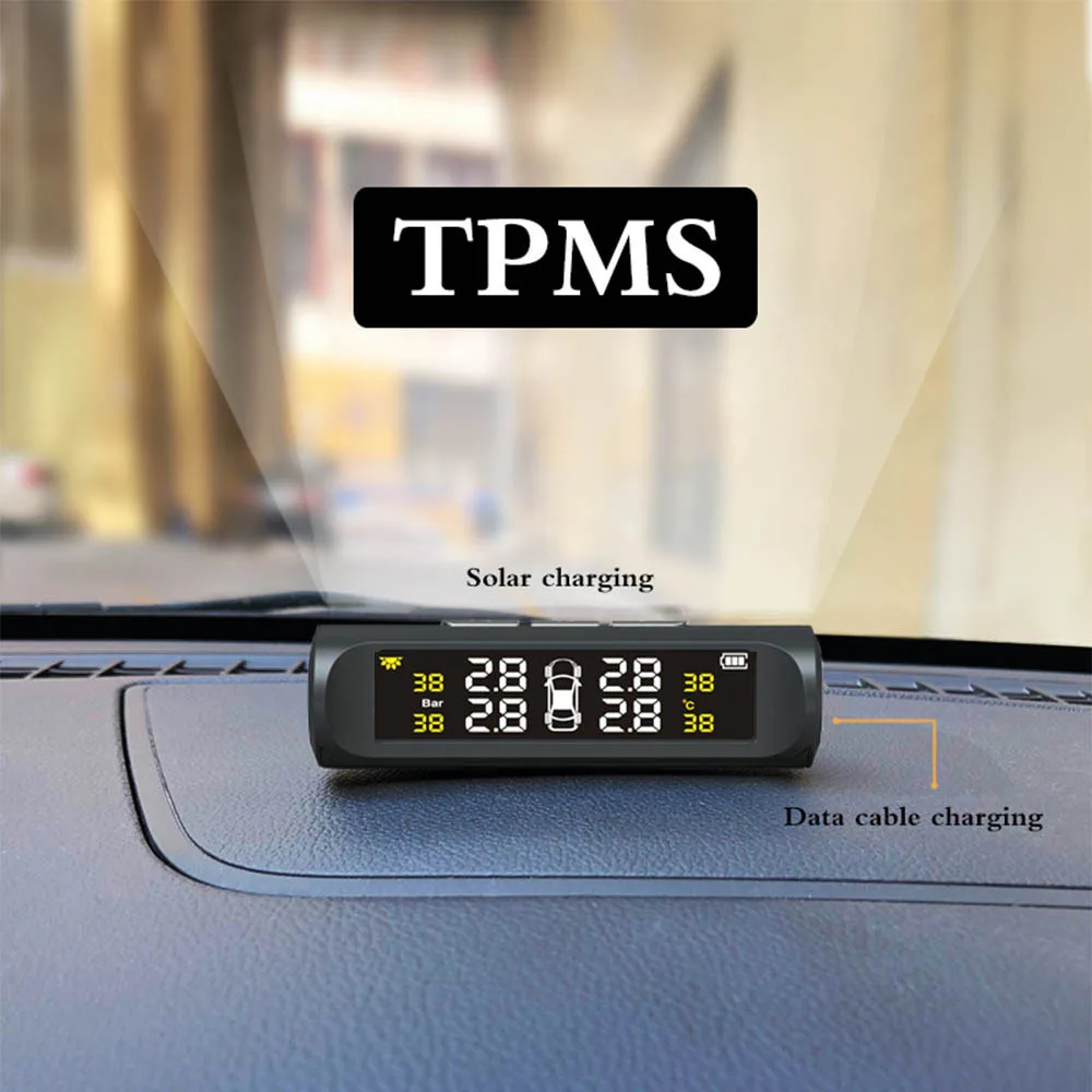 Автомобильный Солнечный TPMS монитор давления в шинах беспроводной контроль давления в шинах сигнализация или Голосовая система ЖК-дисплей цветной дисплей две установки
