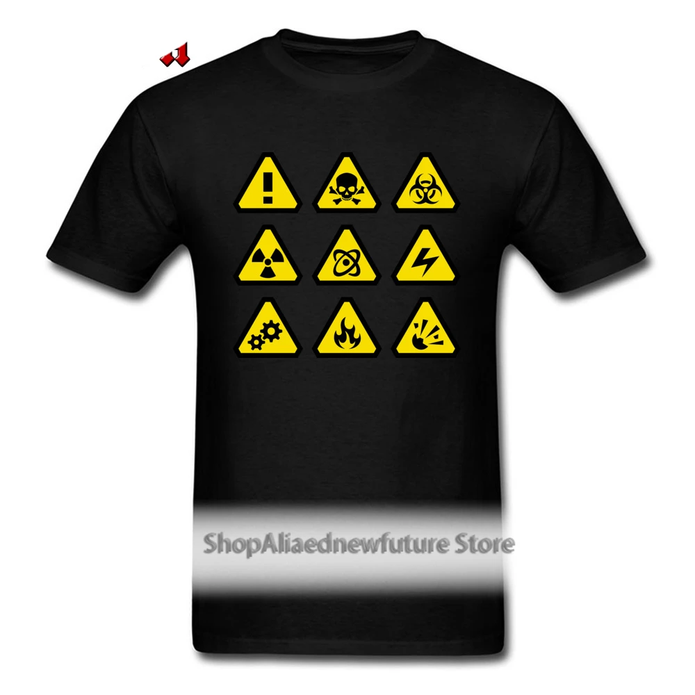 

Danger T-shirt For Men Caution Adult Tops Punk Style Tees Cotton Black Yellow Clothing Guys Funky Streetwear Skull Tshirt