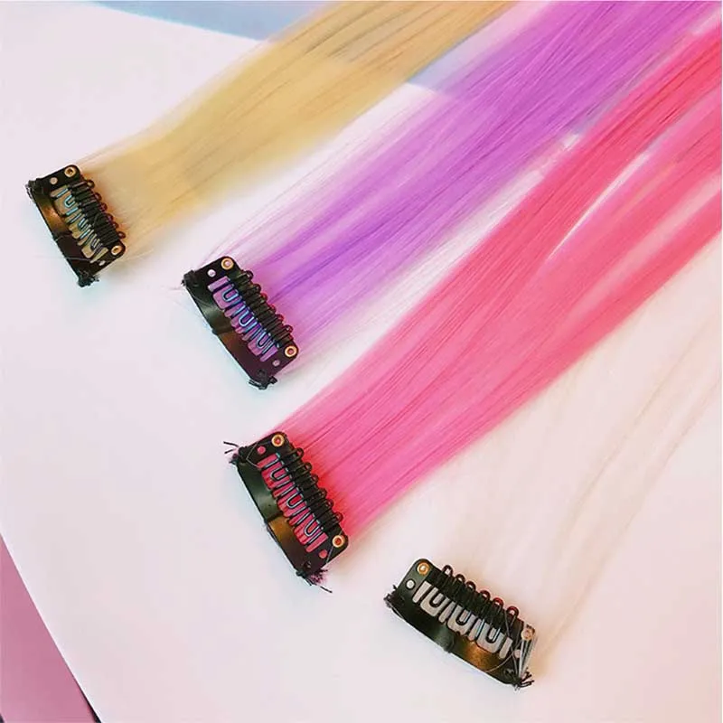 Длинные прямые накладные волосы MANWEI на клипсе синтетические двухцветные для