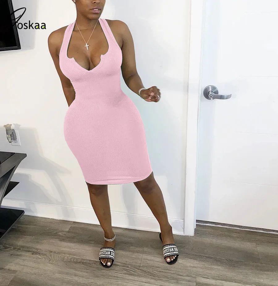Женское трикотажное платье карандаш Joskaa Клубное облегающее без рукавов с v