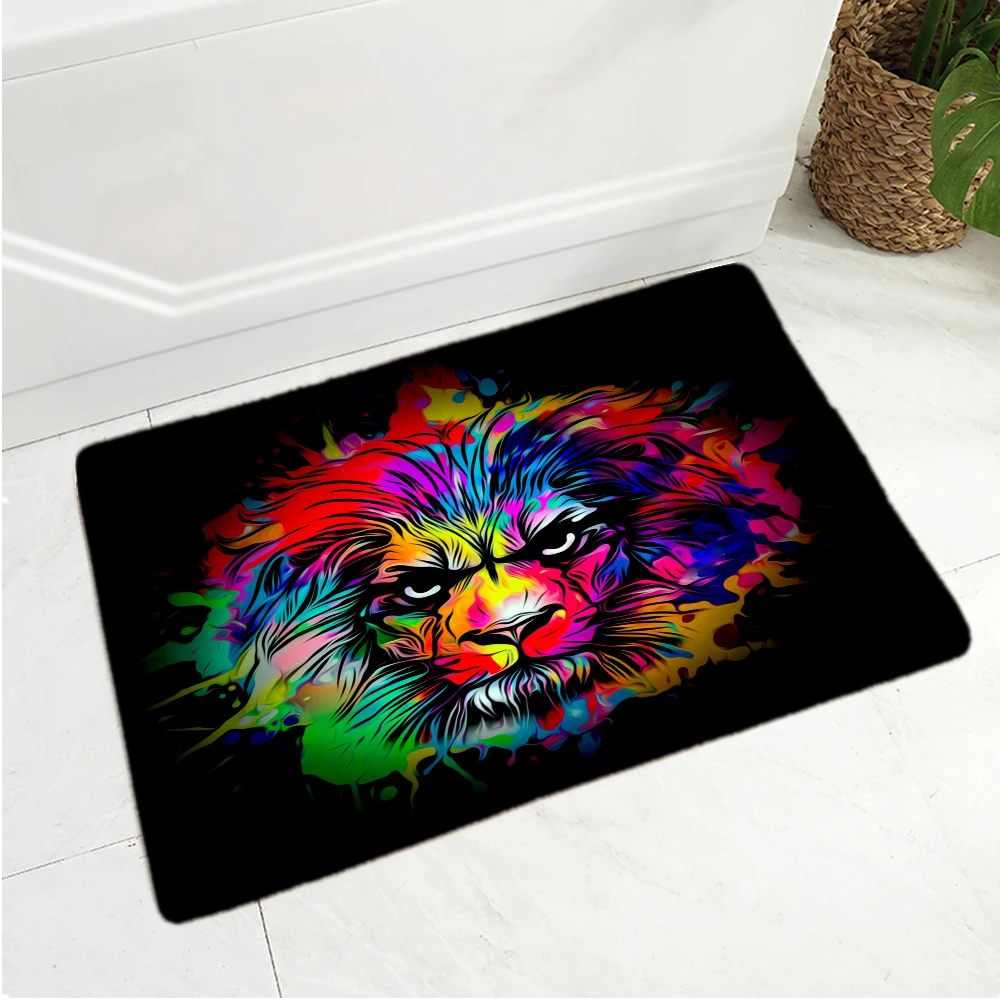 

40x60cm 50x80cm Cute Colorful Lion Dog Print Carpets Anti-slip Floor Mat Outdoor Rugs Animal Front Door Mats