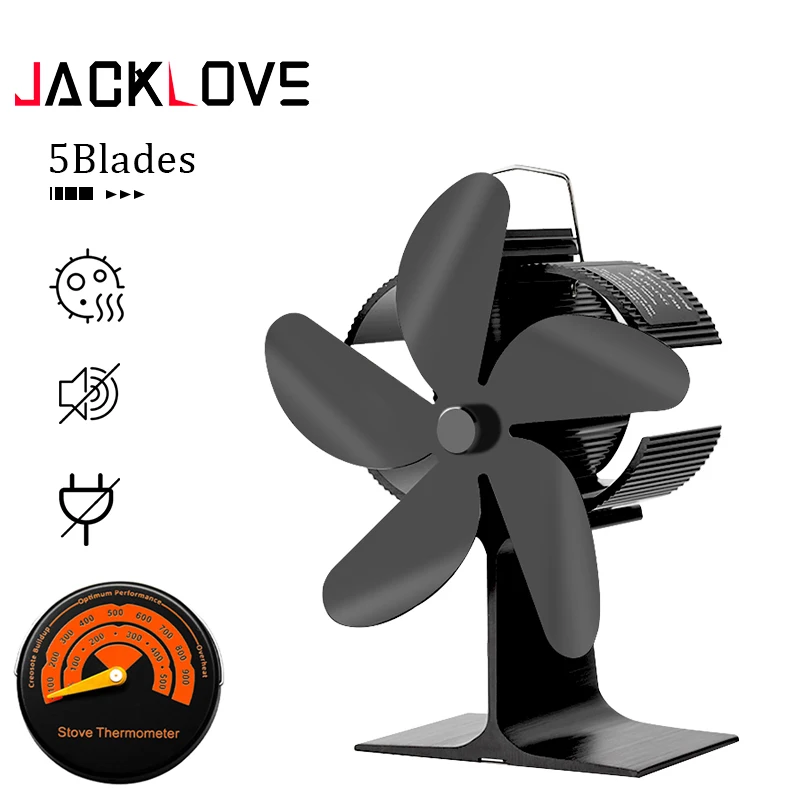 

5 Blades Fireplace Fan Wood Stove Fan Quiet Heat Powered Eco Fan For Log Burner Home Fireplace Fan Pellet Stoves Heating Fan