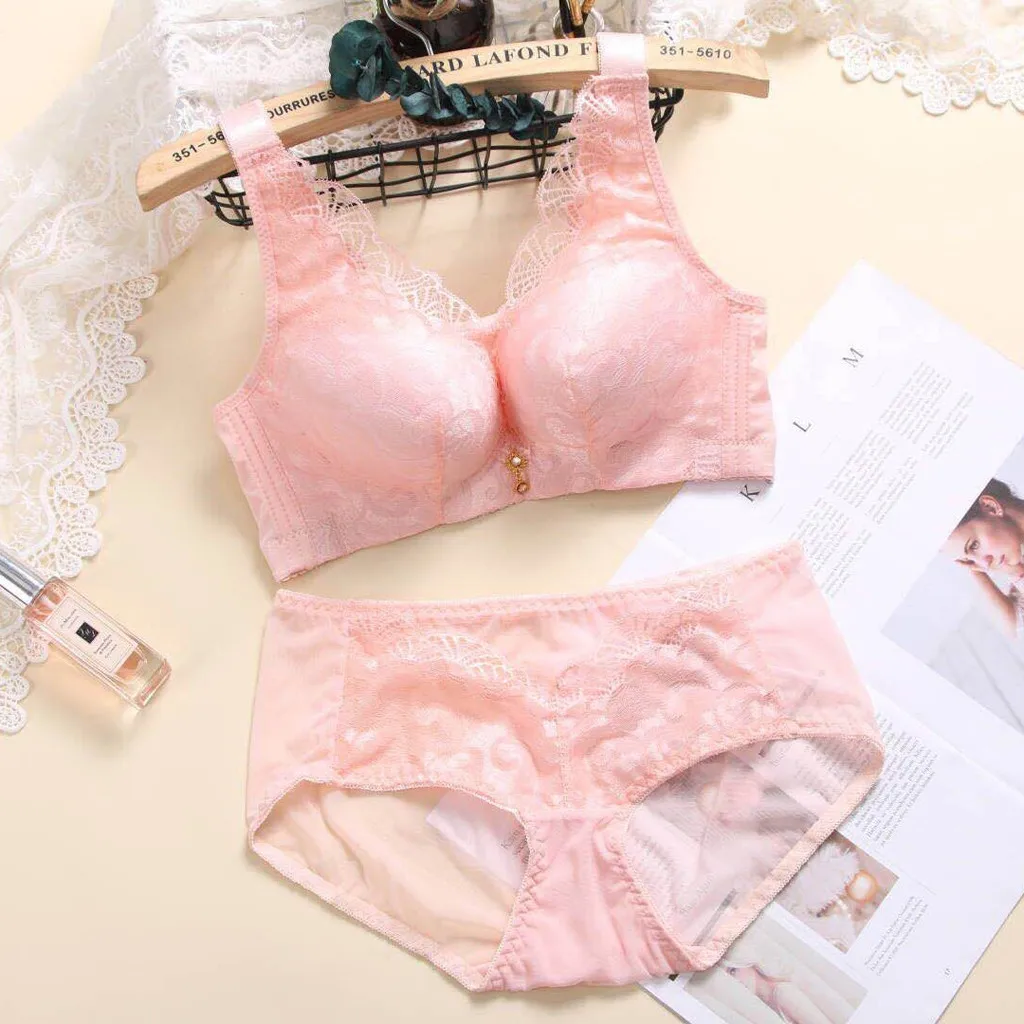 Комплект женского нижнего белья из 2 предметов однотонный кружевной