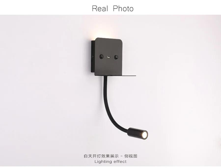 Современный светодиодный настенный светильник USB телефон зарядное устройство прикроватный свет для чтения с полкой для спальни гостиничный номер настенные ночные светильники