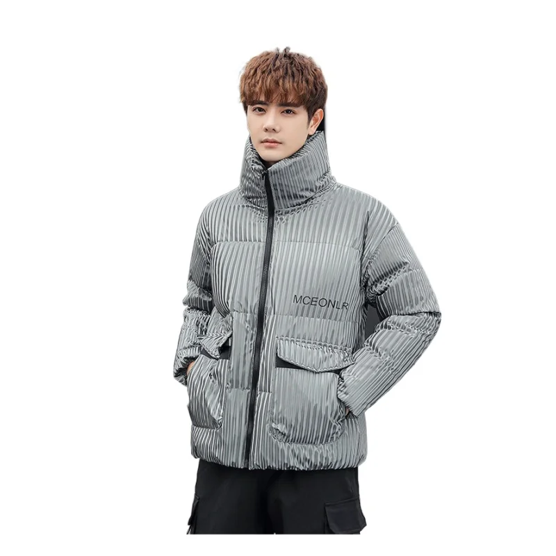 

White duck down jacket men's winter Korean version of the trend of thickening short coat casual youth stand-up collar men parka