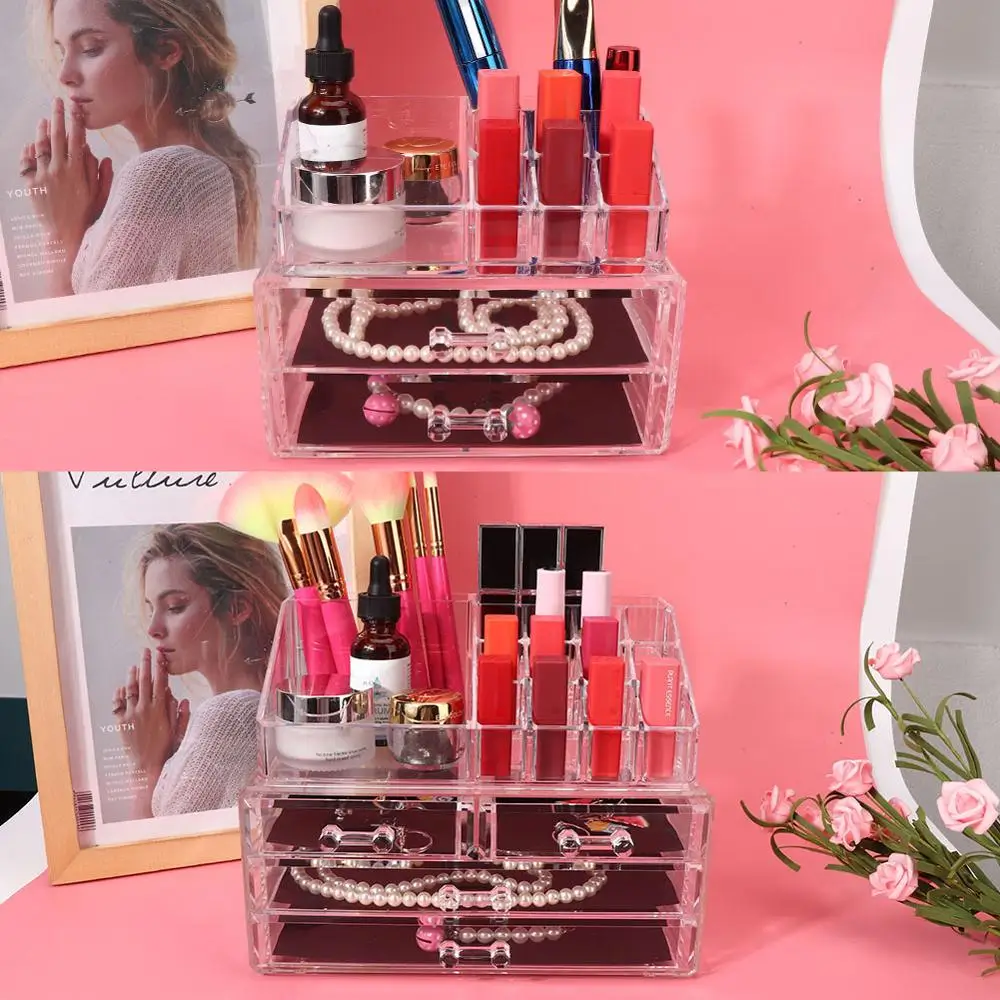 

Newest 2 Type Transparent Acrylic Drawer Makeup Brush Storage Box Nail Jewelry Jskin Care Storage Box Nail Tool Multi-Functional