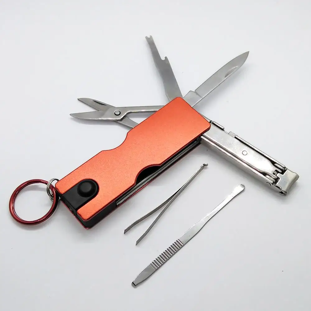 Брелок Мультитул аксессуары с светодиодный фонариком ножницы для очистки ногтей