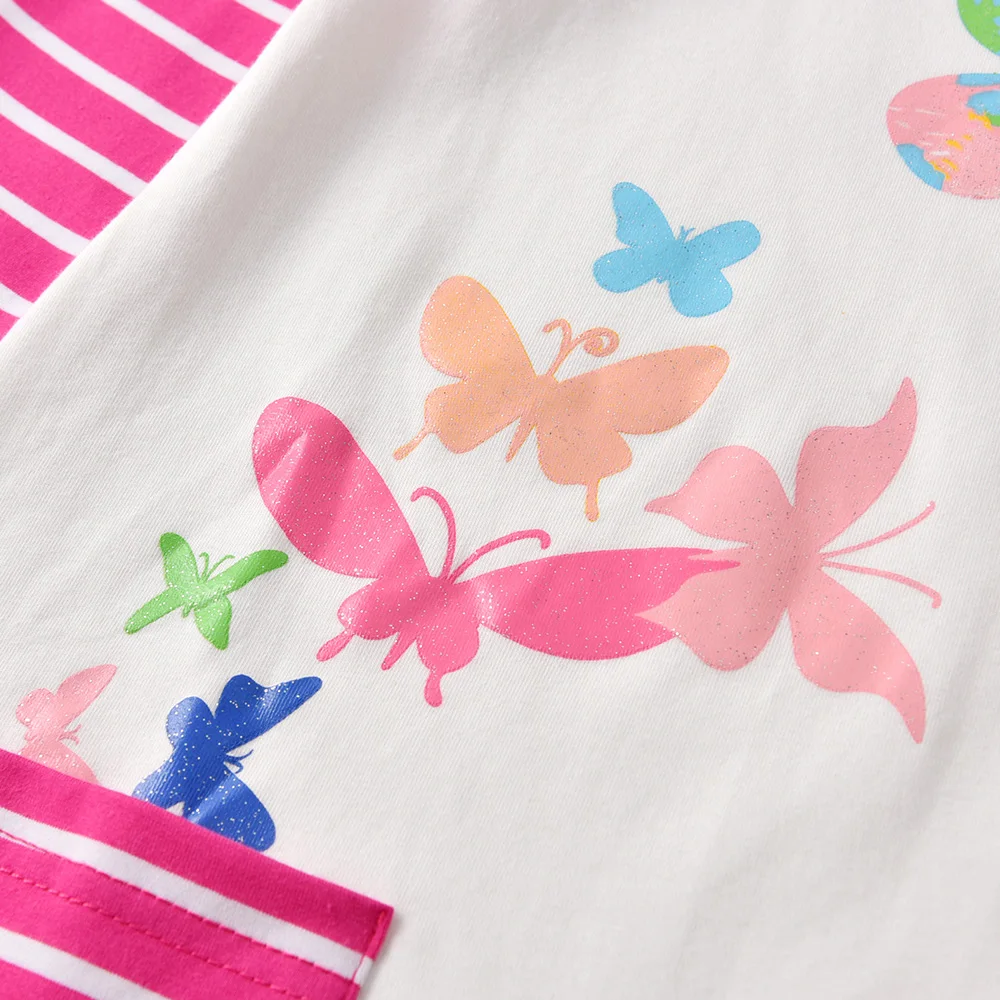 VIKITA-vestido informal a rayas con bolsillos para ni&ntilde;as, ropa de algod&oacute;n para ni&ntilde;os de 3 a 12 a&ntilde;os, con estampado de mariposa-2